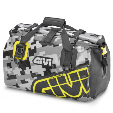 view Givi EA115CM Waterproof Rear Rack Bag 40 Liter, Camouflage Grey / Yellow