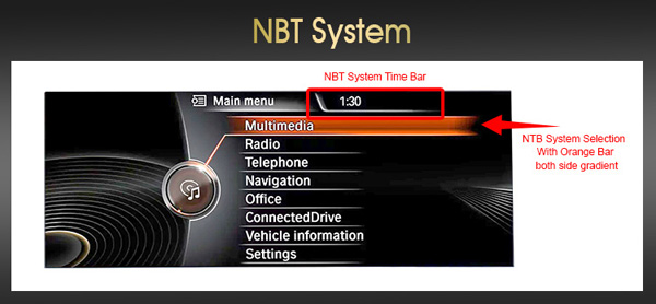 NBT iDrive system time bar with Orange bar both side gradient