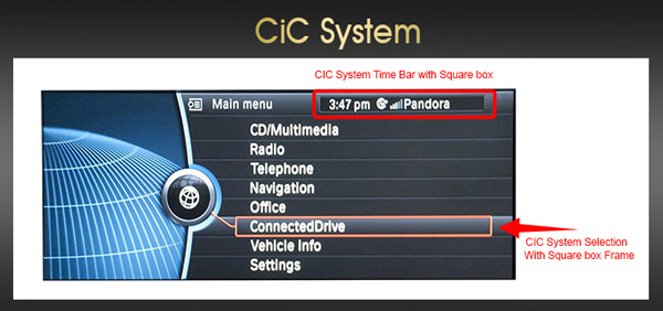 CiC iDrive system time bar with square box