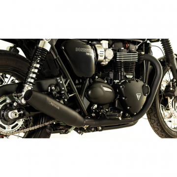 view Remus 007702 918018LR Custom Tapered Exhausts, Black for Triumph Bonneville T120 '18-