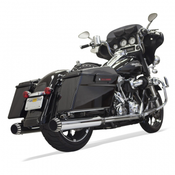 view Bassani 1F72QNT5 4" Straight QNT Quiet Mufflers, Chrome/Black for Harley Baggers '17-'20