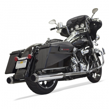 view Bassani 1F7QNT5 4" Straight QNT Quiet Mufflers, Chrome/Black for Harley Baggers '95-'16