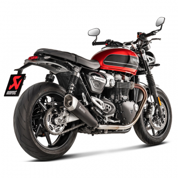 view Akrapovic S-T12SO2-HCQTBL Slip-on Line Tapered Exhausts, Black for Triumph Speed Twin '19-'20