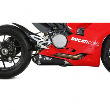 view Mivv D.046.LDRB Delta Race Slip-on Exhaust, Black Steel for Ducati V2 models '20-