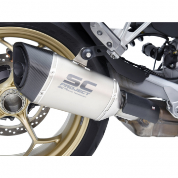 view SC-Project MG05-89T SC1-R Slip-on Exhaust, Titanium for Moto Guzzi V100 Mandello '23-