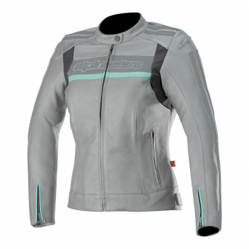 view Alpinestars Dyno V2 Leather Women's Jacket, Grey/Aqua